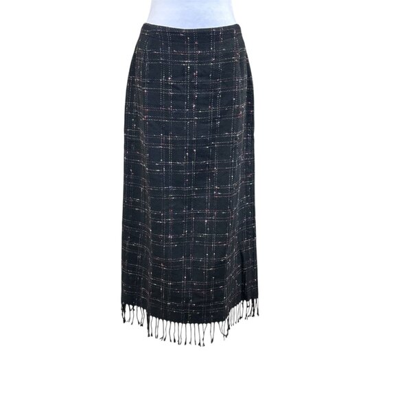 Laura Scott Dresses & Skirts - Laura Scott Wool Blend Plaid Fringe Midi Maxi Pencil Skirt Sz 14